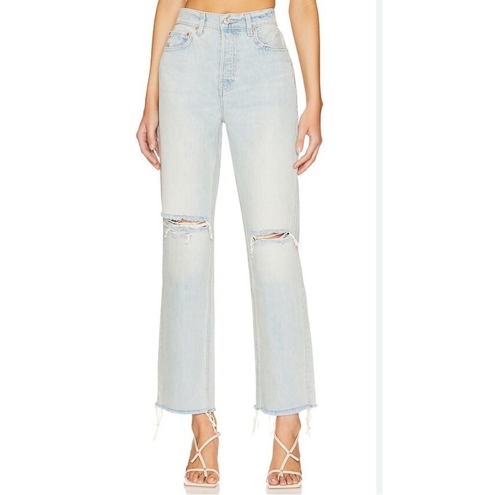 GRLFRND the Cassidy mid rise straight jeans in palm desert light wash size 24